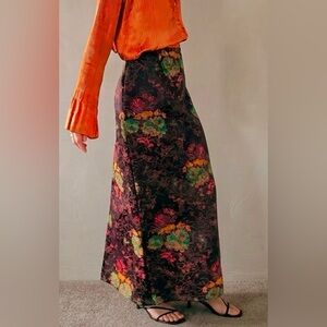 Floral Brocade Tapestry Maxi Skirt – Red, Gold | Vintage A-Line | April Cornell